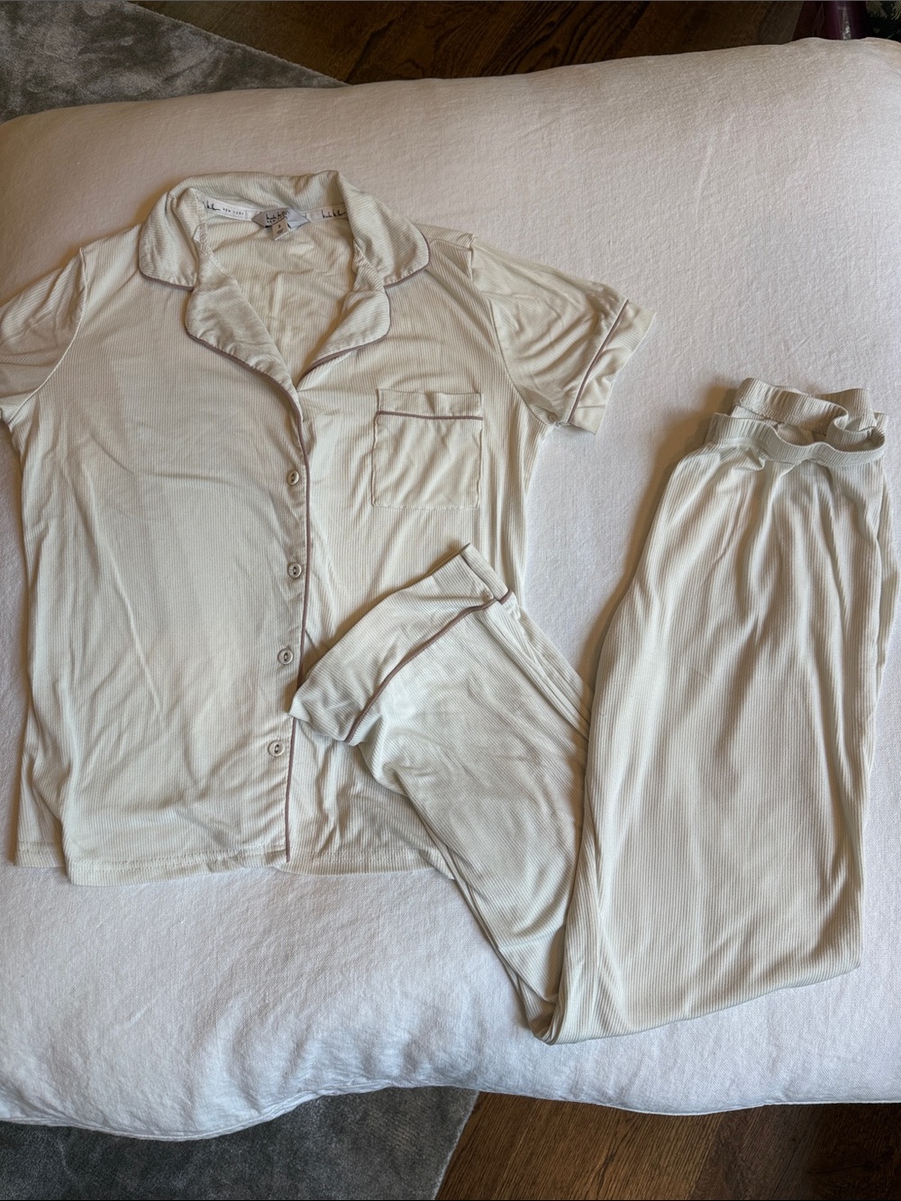Nicole Miller Cream Short-Sleeve Pajama Set with Piping
